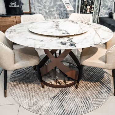 Italian Modern Marble Round with Turntable Dining Table Set | Home Dining Room Furniture
