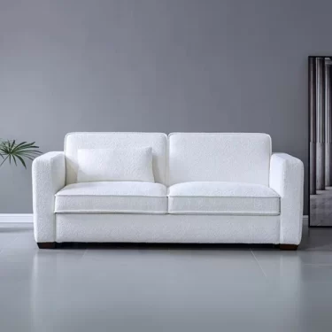 Wool Plush Fabric Sofa| 2.5 Seater White | Furniture & Home Decor