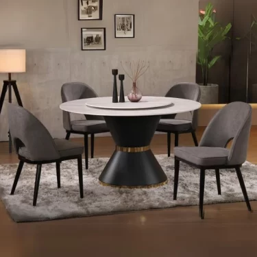 Modern Mable Round with Turntable Dining Table Set | Home Dining Room Furniture